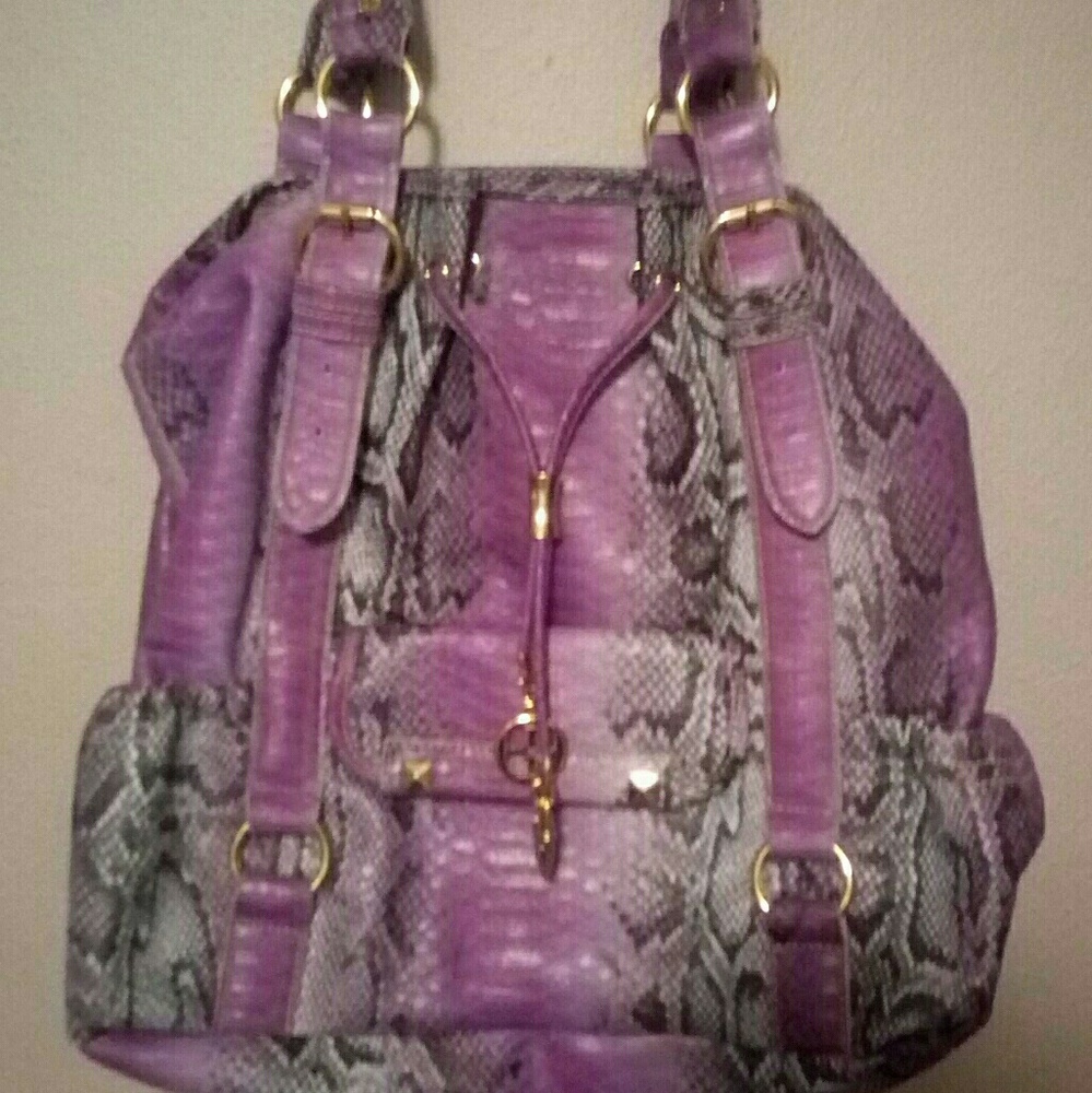 IMAN City Chic Tote Purple Faux Snakeskin